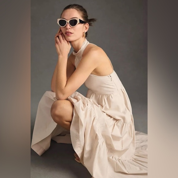 ANTHROPOLOGIE MAEVE SLEEVELESS TIERED HALTER MIDI DRESS COLOR OYSTER SIZE 8P NWT - Picture 10 of 16